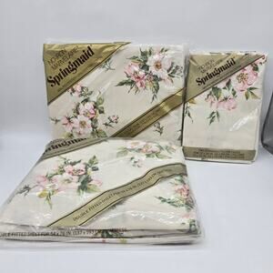Vintage NOS Marvelaire Springmaid Floral Wild Rose Double Sheet Set Pillowcases